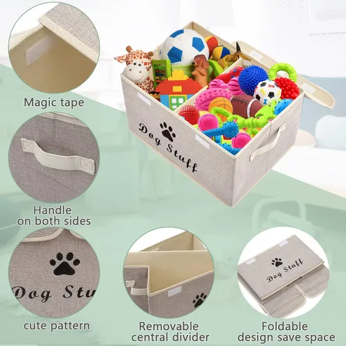 Miniatura 3 de Geyecete Cajas de almacenamiento grandes – Cubos de almacenamiento plegables de tela de lino grandes con tapa y asas para ropa y accesorios