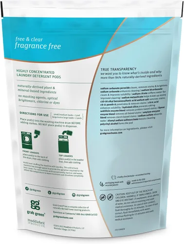 Miniatura 2 de Grab Green Cápsulas de detergente 3 en 1, 24 unidades, sin fragancia, a base de plantas y minerales, poder de limpieza superior, removedor