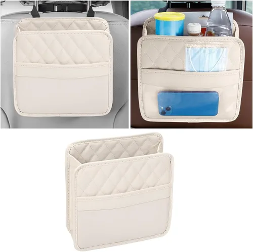 Mandark Organizador de respaldo de asiento de automóvil, cuero PU, bolsillo de almacenamiento colgante para asiento trasero del vehículo, accesorios