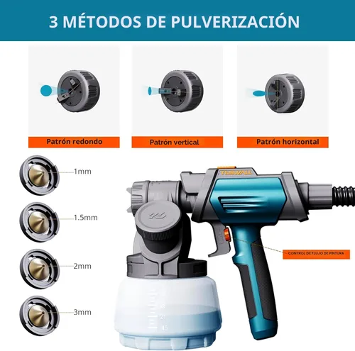 Miniatura 3 de Tilswall - Pulverizador de pintura HVLP de 800W, pistola de pintura eléctrica con 4 boquillas y 3 patrones para pintar muebles, gabinetes, vallas