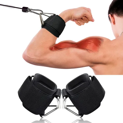 Miniatura 11 de Paquete de 2 muñequeras para máquina de cable, acolchado de neopreno ajustable, talla única, correas de muñeca de fitness para hombres y mujeres Rojo