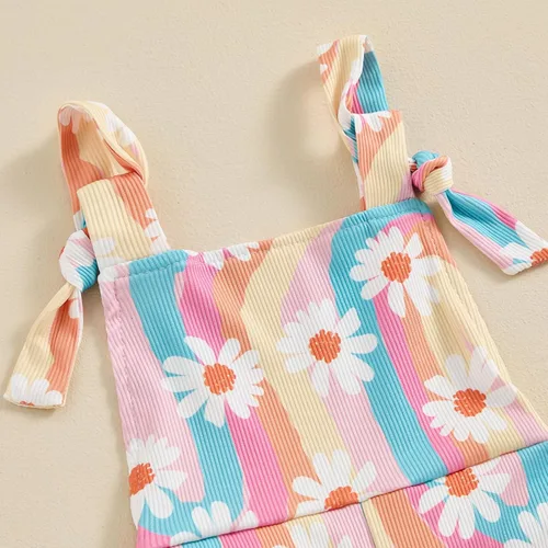 Miniatura 3 de ZyHwShine Conjunto de tirantes acampanados para niñas, con volantes, botones, ombliguera, pantalones de campana, pantalones de verano para niños