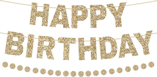 Miniatura 10 de Alynta Cartel de Feliz Cumpleaños con purpurina preencordada, decoraciones para fiesta de cumpleaños NO DIY, letrero de feliz cumpleaños, guirnalda
