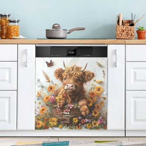 Miniatura 8 de Kigai Funda magnética para lavavajillas con diseño de búfalo blanco y negro, para puerta delantera, refrigerador, gabinete, cocina, Cuadros