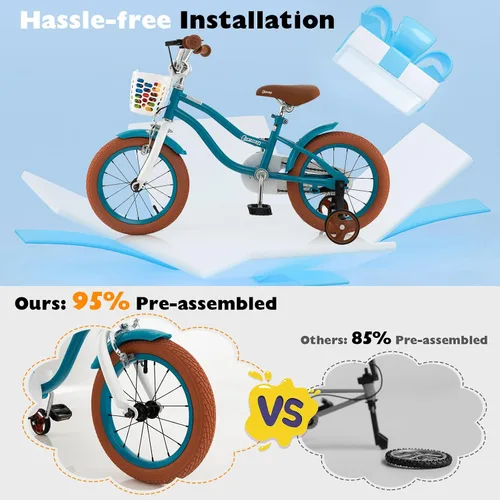 Miniatura 5 de BABY JOY Kids Bike, 12 14 16 18 20 Inch Boys Girls Bike w/Adjustable Seat, Removable Basket, Handbrake & Coaster Brake, Training Wheels or Turquesa