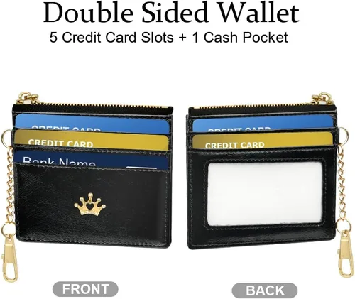 Miniatura 4 de URAQT Cartera para tarjetas de crédito, cartera minimalista de cuero delgado con cremallera, mini protector de tarjeta de crédito, llavero bolsillo