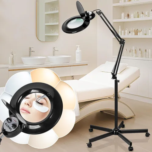 Lámpara de pie para esteticistas, lámpara de pie de aumento 10X con base rodante de 5 ruedas, 2200 lúmenes, atenuación infinita cálida y fría, lupa