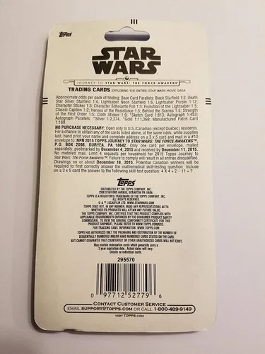 Miniatura 3 de Star Wars El Despertar de la Fuerza Tarjetas de intercambio Topps 2015 2 paquetes