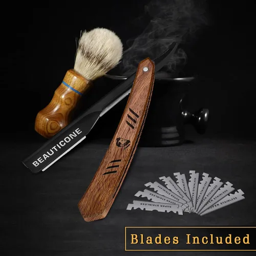 Miniatura 4 de Beauticone Navajas rectas para hombres, navaja de hoja recta con 100 cuchillas de un solo filo, acero inoxidable, navaja de barbero para el afeitado
