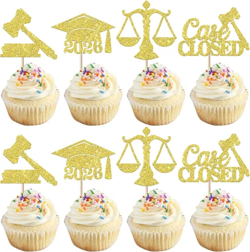 Miniatura 36 de Paquete de 24 adornos para cupcakes de clase 2025 con purpurina 2025 para diploma de graduación 2025 para cupcakes temáticos de graduación 2025