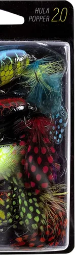 Miniatura 3 de Arbogast Señuelo de pesca Hula Popper 2.0 Topwater con gancho agudo emplumado y cuerpo de patrón de grietas