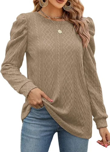Miniatura 3 de XIEERDUO Sudaderas para mujer, cuello redondo, manga abombada, suéteres sueltos, ropa moderna y fluida