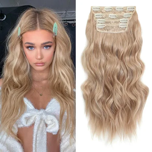 Miniatura 29 de NAYOO 4 piezas Extensiones de cabello con pinza, ondas largas y rizadas, sintéticas, gruesas, con fibra de doble trama, para mujeres, color cobre