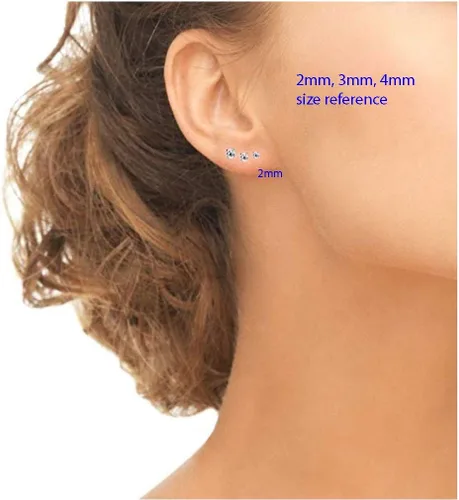 Miniatura 5 de Adabele - 2 pares de aretes de plata de ley auténtica de 0.118 pulgadas (0.118 in) con circonitas cúbicas pequeñas, anillo cerrado, circonita Oro