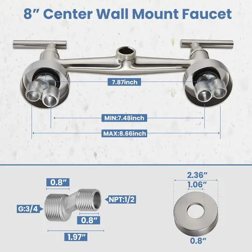 Miniatura 5 de Airuida Grifo de fregadero de cocina de montaje en pared, grifos de cocina de 8 pulgadas, asas dobles centrales de 360 grados, boquilla giratoria