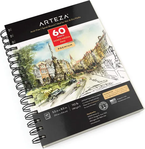 Miniatura 2 de ARTEZA Cuaderno de bocetos de medios mixtos, 5.5 x 8.5 pulgadas, paquete de 1, 60 hojas, bloc de papel microperforado con encuadernación en espiral