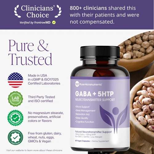 Miniatura 7 de Pure 5-HTP (5-hidroxitriptófano) Plus GABA Suplemento - para el sueño, el estado de ánimo y el estrés - 60 cápsulas vegetales