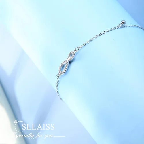 Miniatura 3 de Sllaiss Pulsera de plata de ley 925 con infinito para mujer, cadena de eslabones pequeños, ajustable, 6 pulgadas para aniversario