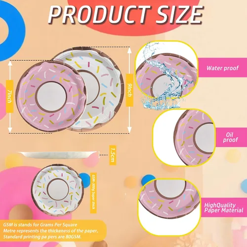 Miniatura 4 de ZULYSTO Juego de vajilla de 175 piezas de platos de papel rosados para 25 invitados, decoraciones desechables, platos de papel de dona, tazas