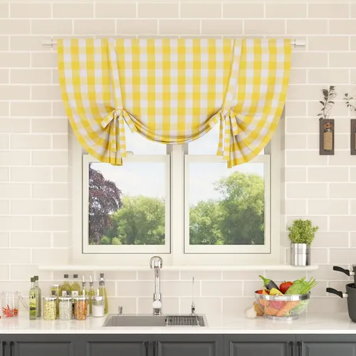 Miniatura 251 de Cenefas de cortina para ventana de 16 pulgadas de largo, 2 paneles de cuadros búfalo, cortinas pequeñas con bolsillo para barra, estilo clásico