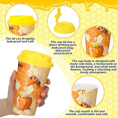 Miniatura 3 de Yungyan 16 juegos de tazas de golosinas con tapas y pajitas para decoraciones de cumpleaños, reutilizables, 16 onzas, vasos de plástico para dulces