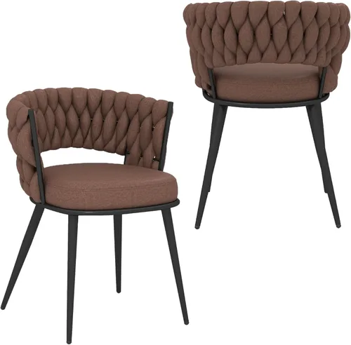 Miniatura 16 de KCC Juego de 2 sillas de comedor modernas de terciopelo, sillas tapizadas para sala de estar con respaldo tejido y patas de metal dorado, silla