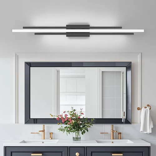 Miniatura 10 de VitaLink Lámpara de tocador dorada, 24 pulgadas, moderna lámpara de pared de baño sobre espejo de tocador, 2 luces cableadas de vidrio blanco