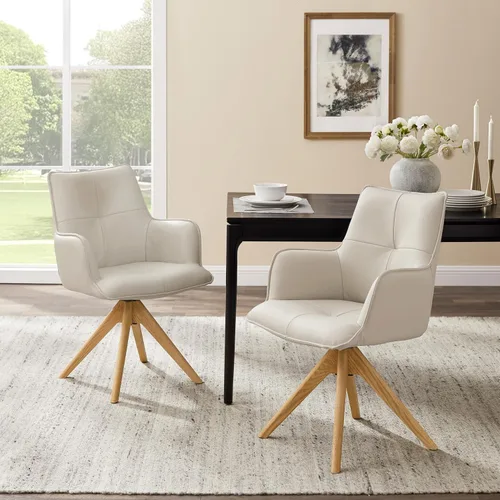 Miniatura 6 de Art Leon Silla de escritorio giratoria – Silla de oficina tapizada de piel sintética sin ruedas, sillón moderno de mediados de siglo con patas