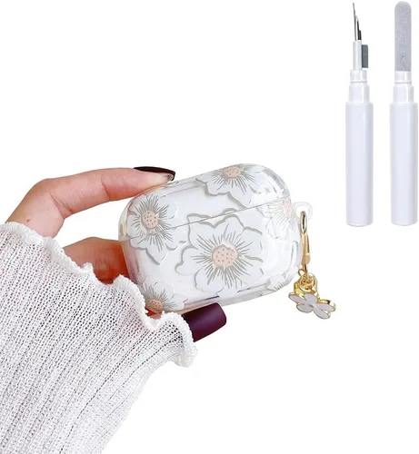 Miniatura 14 de Funda protectora para AirPods Pro de 1ª generación con llavero, bonita funda protectora para auriculares con flores negras y flores, TPU suave