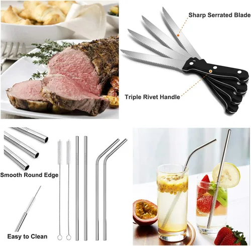 Miniatura 6 de E-far - Juego de cubiertos de 31 piezas de acero inoxidable para 4 personas con organizador de utensilios, incluye tenedores, cucharas, cuchillos