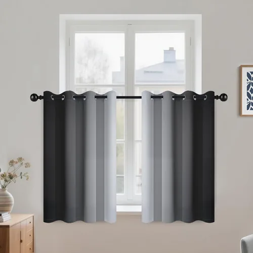 Miniatura 10 de COSVIYA Cortinas 100% Opacas Azul Degradado con Lazos Ajustables para Cocina Aislamiento Térmico Oscurecimiento de Habitación Cenefa con Bolsillo