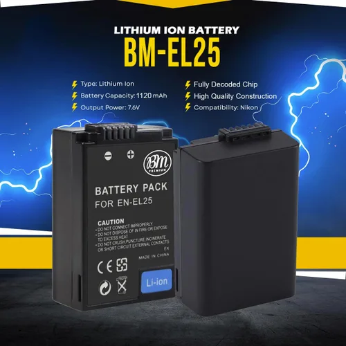 Miniatura 3 de BM Premium Paquete de 2 baterías EN-EL25 de alta capacidad y cargador de batería para cámaras digitales Nikon Z30, Z50, Z 50, Z50 II, Z fc
