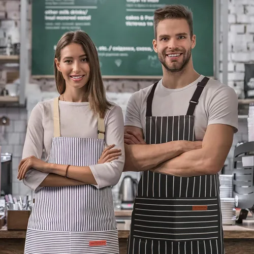 Miniatura 7 de Paquete de 2 delantales de cocina ajustables con 2 bolsillos grandes, delantal de cocina unisex para hombres y mujeres, delantal de mezcla