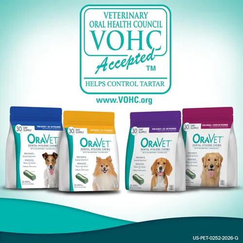 Miniatura 8 de OraVet Masticables dentales para perros, masticables para cuidado y higiene oral (perros medianos, 25-50 libras) Bolsa púrpura, 30