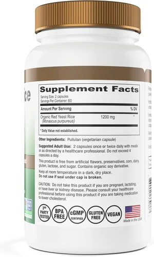 Miniatura 2 de Red Yeast Rice Gold, Hecho con 600 mg de arroz orgánico de levadura roja - IP6 International - 120 cápsulas vegetarianas