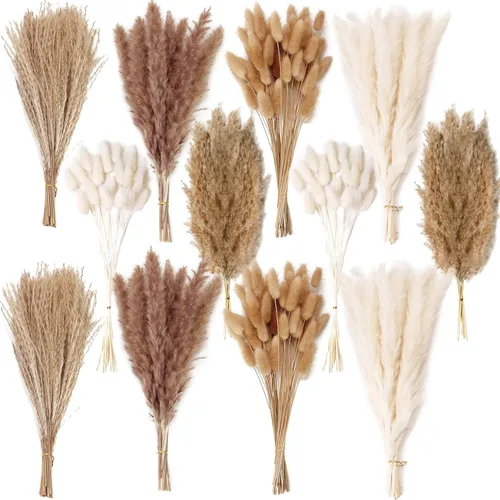 Miniatura 16 de Decoración de hierba de pampa seca natural, 100 piezas de hierba de pampa que contiene colas de conejo blancas flores secas, ramo de hierba de caña