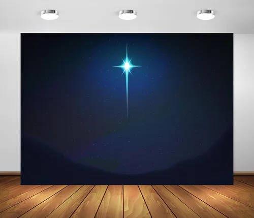 BELECO Telón de fondo de tela de 5 x 3 pies, estrella de Navidad, cielo estrellado azul, belén, estrella de Belén, Jesús, fondo de nacimiento,