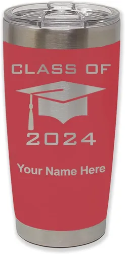 Miniatura 21 de LaserGram Vaso aislado al vacío de 20 onzas, grado de tapa clase de 2024, 2025, 2026, 2027, 2028, grabado personalizado incluido (negro)