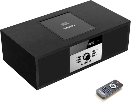 Sistema estéreo Bluetooth nostálgico para el hogar, reproductor de CD WISCENT Vintage Micro HiFi, con transmisión de audio Bluetooth, radio FM, Negro