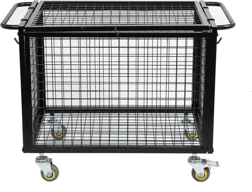 Miniatura 3 de Carrito de baloncesto de metal con ruedas de almacenamiento de equipo deportivo, jaula con cerradura atlética negra mate con mango elevado