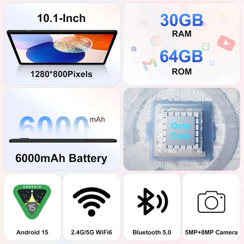 Miniatura 3 de Tablet para niños de 10 pulgadas Android 15, 30 GB RAM 64 GB ROM 1 TB de expansión, tableta Octa-Core con Gemini AI, 6000mAh, WiFi 5G, pantalla HD