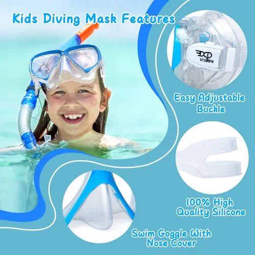 Miniatura 4 de Máscara de buceo para niños, máscara de natación antivaho de 180°, gafas de natación para niños de vidrio templado con cubierta para la nariz