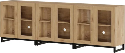 Miniatura 9 de WAMPAT Moderno soporte de TV con puertas de vidrio para televisores de 32 a 40 pulgadas, consola central de entretenimiento con estantes ajustables