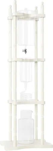 Nispira - Cafetera de goteo fría para café helado con torre de vidrio y soporte de madera, 25 tazas, color blanco