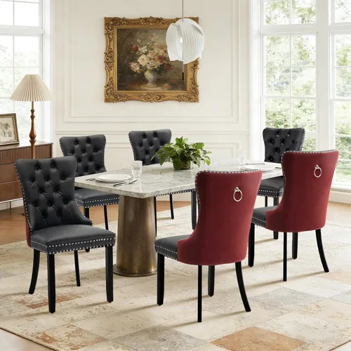 Miniatura 114 de Juego de 4 sillas de comedor de terciopelo, sillas de comedor tapizadas con ribete de cabeza de clavo y patas de madera maciza para cocina