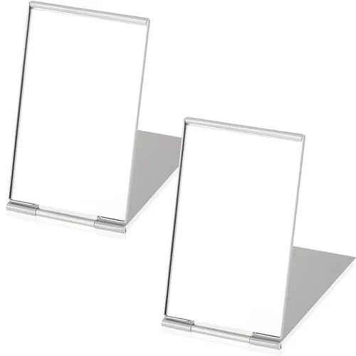 Blulu 2 mini espejos plegables portátiles para bolso, ultra delgado, de bolsillo, para maquillaje, viajes, carcasa de aluminio, espejos cosméticos