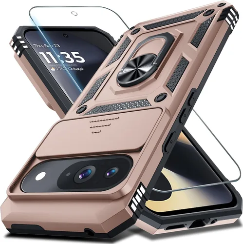 Miniatura 23 de Janmitta - Funda compatible con Google Pixel 9 Pro XL con cubierta deslizante para lente de cámara incorporada + protector de pantalla + soporte