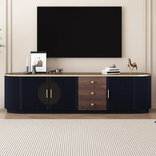 Soporte de TV moderno de 70.8 pulgadas para televisores de hasta 80 pulgadas, centro de entretenimiento con 3 cajones y 2 gabinetes, diseño