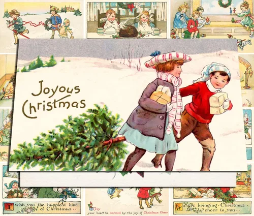 Miniatura 4 de PIXILUV Tarjetas de Navidad con Nieve Navideñas 12 Tarjetas Grandes ~ Navidad Blanca con Familia ~ Tarjetas Postales Navideñas Vintage Reimpresión
