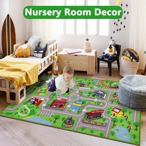 Miniatura 5 de Capslpad Alfombra Educativa para Niños Alfombra de Juego 5' x 2.7' Alfombra de Carretera de Tráfico Alfombra de Juego de Coches para Niños Alfombra